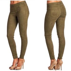 Sneak peak faux suede legging pants in olive green. Size S